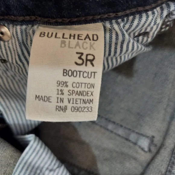 BULLHEAD BLACK Womens Juniors Bootcut Jeans Sz 3R, Stretch Dark Wash Distressed - Picture 5 of 8